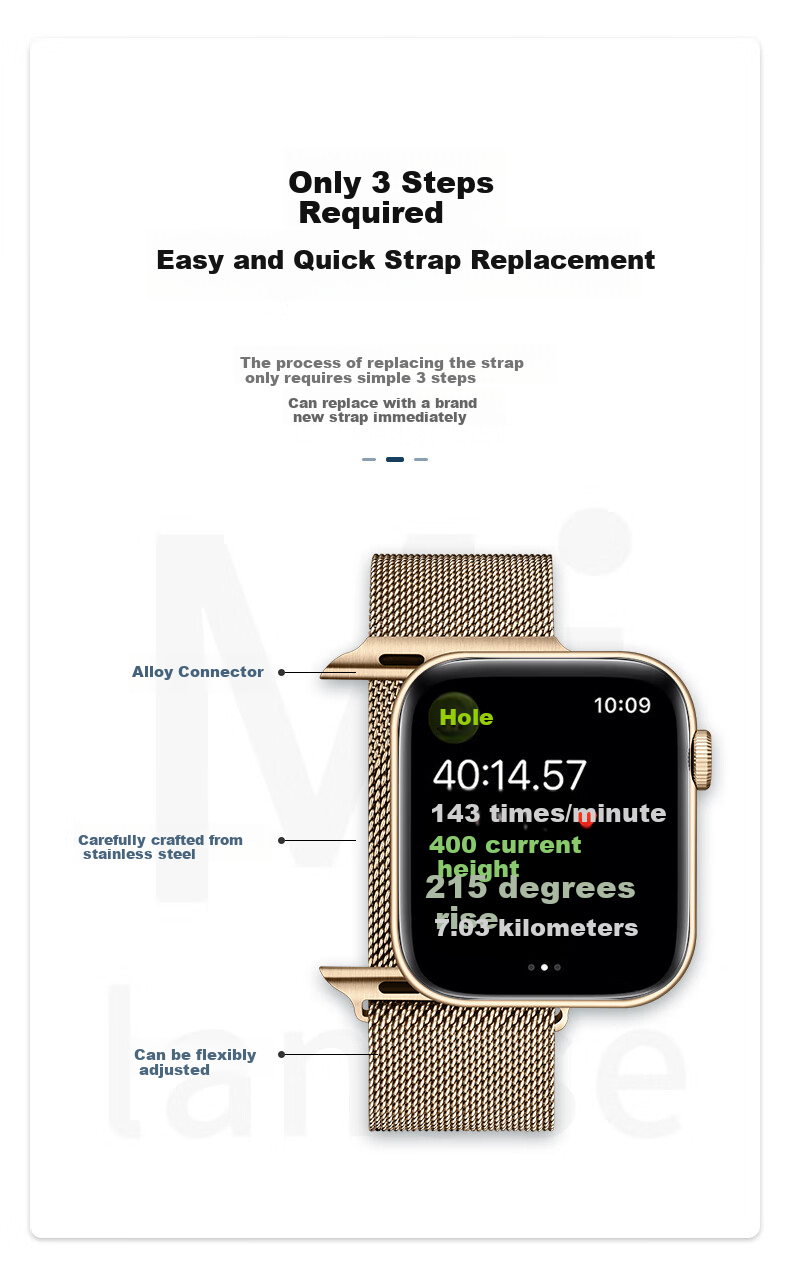 M&Q Suitable for Apple Watch Band, Compatible with Apple IWatch Milanese Loop S8/7/6/SE/5/Ultra 8