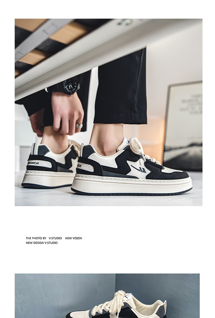 Warrior Men's Autumn Breathable Trendy Versatile Student Height-Increasing Sports Flat Casual Shoes Beige/Black/Gray Size 40 17
