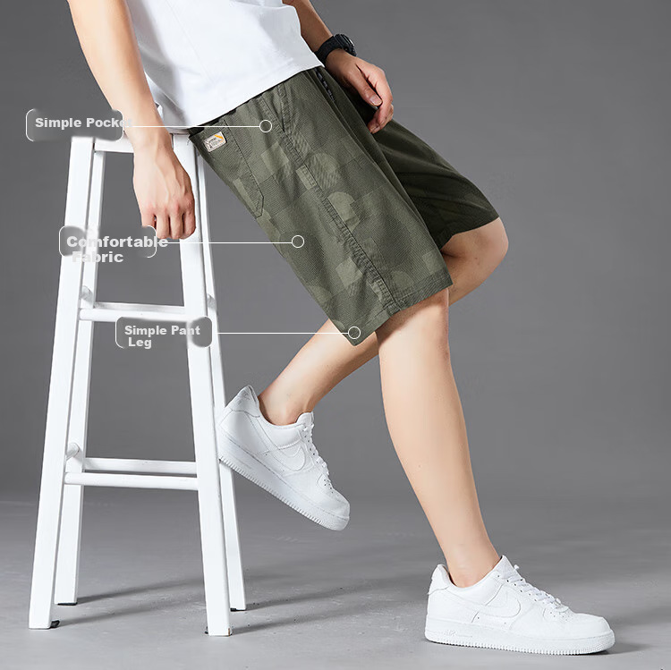TUCANO Men's Shorts, Summer Pure Cotton Thin Camouflage Loose Five-Point Pants, Men's Outdoor Wear, Large Shorts, Mid-Length Pants, Men's Trousers 1