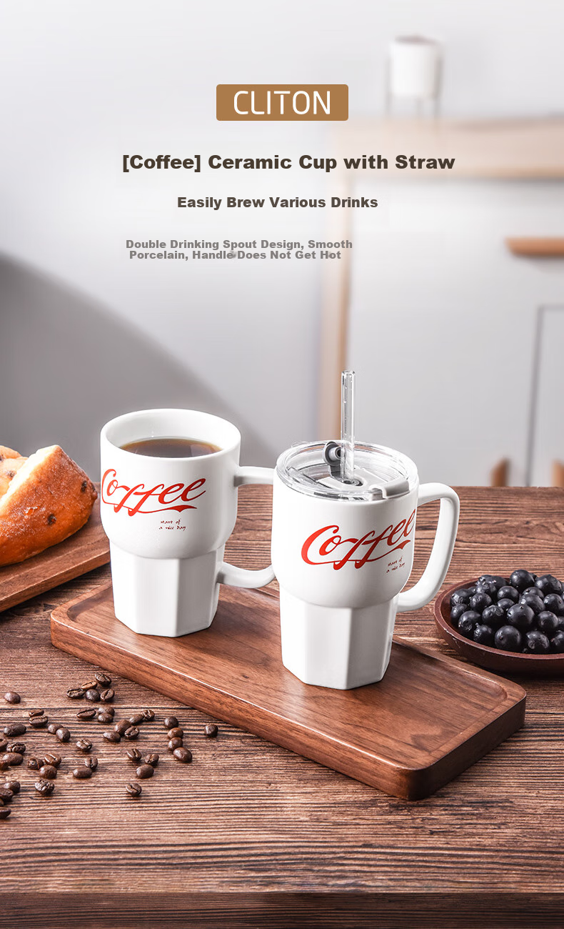 CLITON Ceramic Large Capacity Mug Coffee Cup Milk Cup Breakfast Office Cup Unisex Tea Cup Green 350ml 1