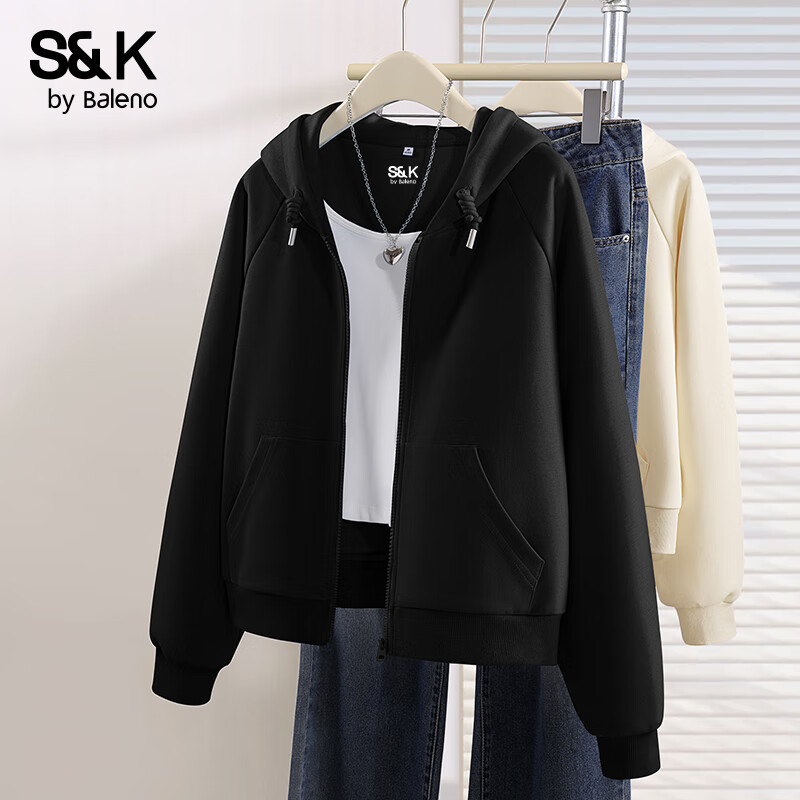 Baleno S&K Short Hooded Zip-Up Sweatshirt for Women 2026 Early Autumn New Raglan Sleeve Petite Slim Fashion Jacket