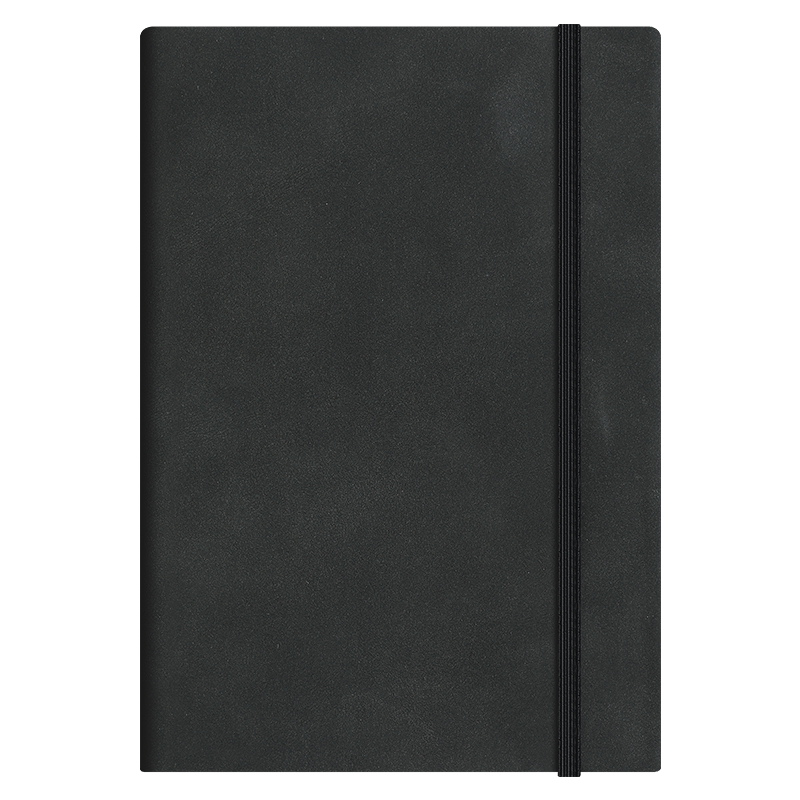 Faramon A4 Large Thickened Faux Suede Notebook with Strap, Simple Business Journal, Work Meeting Record Office Leather Diary, Customizable, Black