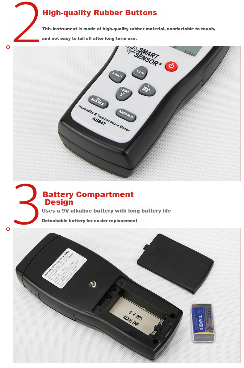Xima AS847 Industrial-Grade Temperature And Humidity Meter, Environmental Temperature And Humidity Tester, Temperature And Humidity Testing Instrument 6