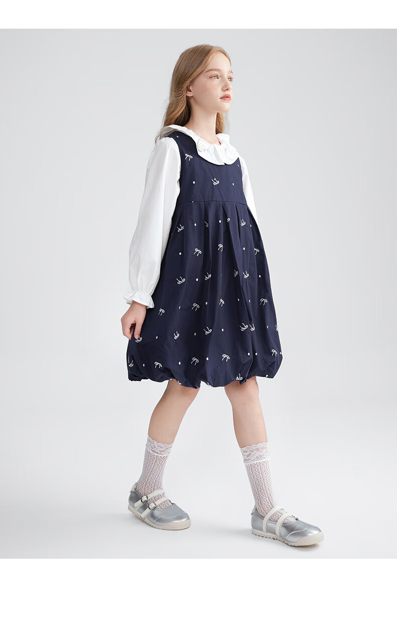 MOMOCO Girls Sleeveless Dress Spring Autumn Stylish Bowknot Vest Dress Navy Blue Size 130 3