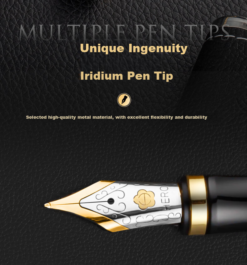 HERO Fountain Pen, New Year Gift Box [Shao Hua Series], Business Signature Iridium Gold Writing Holiday Gift Set with Black Lijia Ink 5