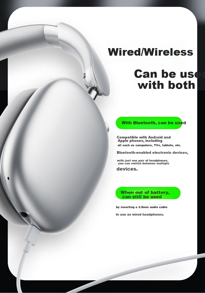Aigo Bluetooth Headphones, Over-Ear Active Noise Cancellation, Comfortable Wear, Suitable for Music, Gaming, Sports, Compatible with Apple, Xiaomi Phones, Computers, WH300 Starry Gray 10