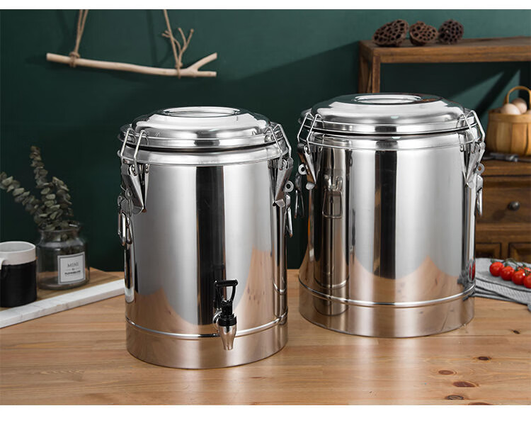 Jinwanfu Stainless Steel Insulated Bucket, Large Capacity Soy Milk Container, Commercial Insulated Food Bucket, Canteen Soup Bucket, 30L 2