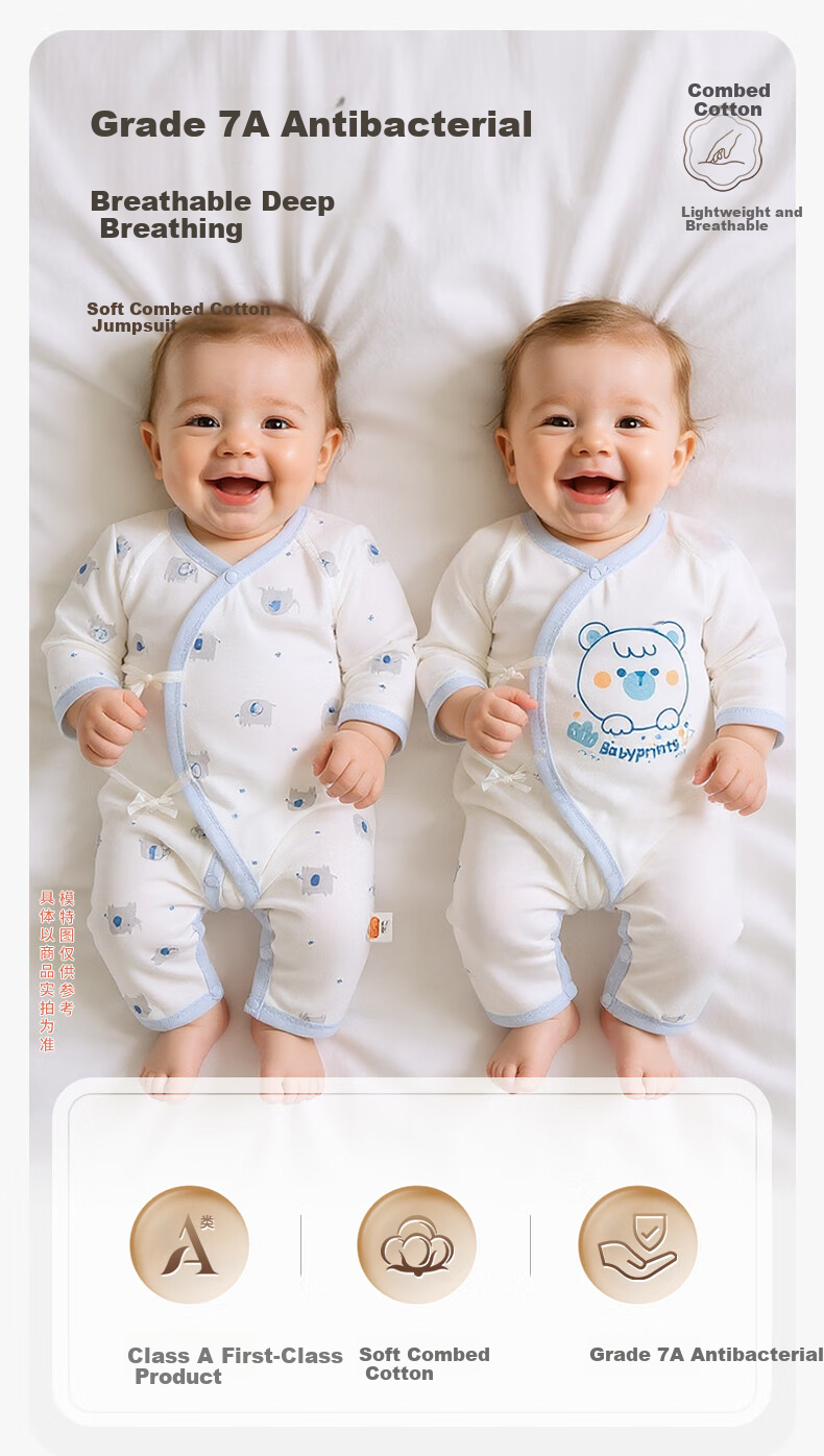 Babyprints Infant Romper 2-Pack, Newborn Pure Cotton Onesie, Thin Style for Baby Boys And Girls, Home Underwear, Blue, Size 66 1
