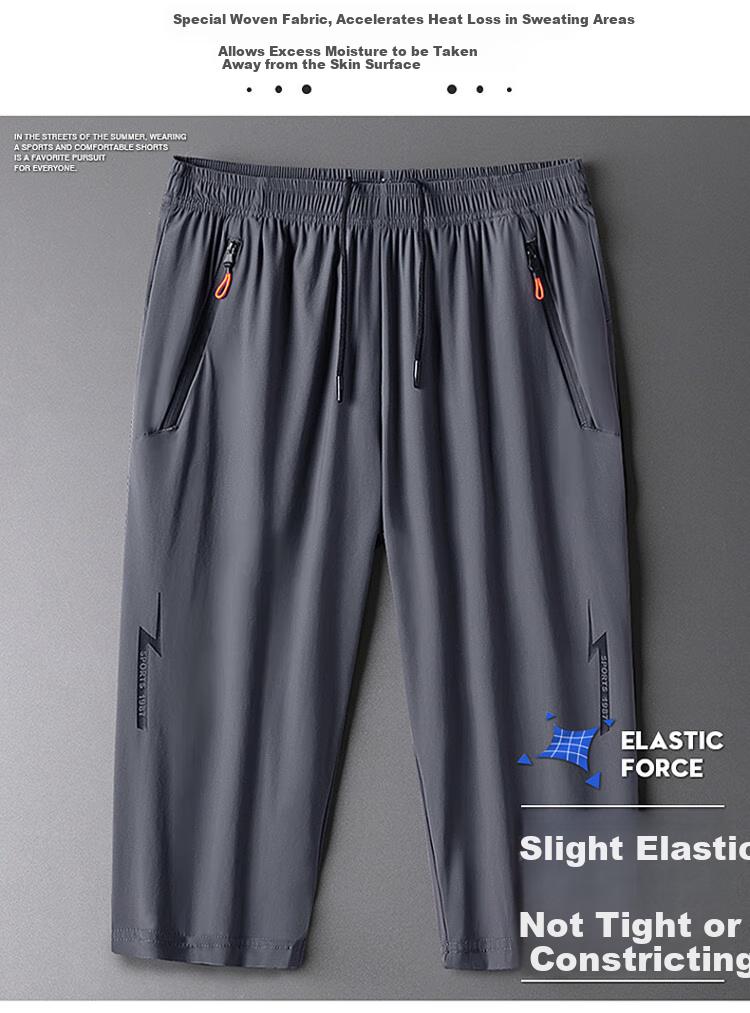 TUCANO Men's Shorts, Summer Sports Capri Pants, Loose Breathable Comfortable Straight-Leg Pants, Versatile Trousers, Men's Clothing, Black XL 2