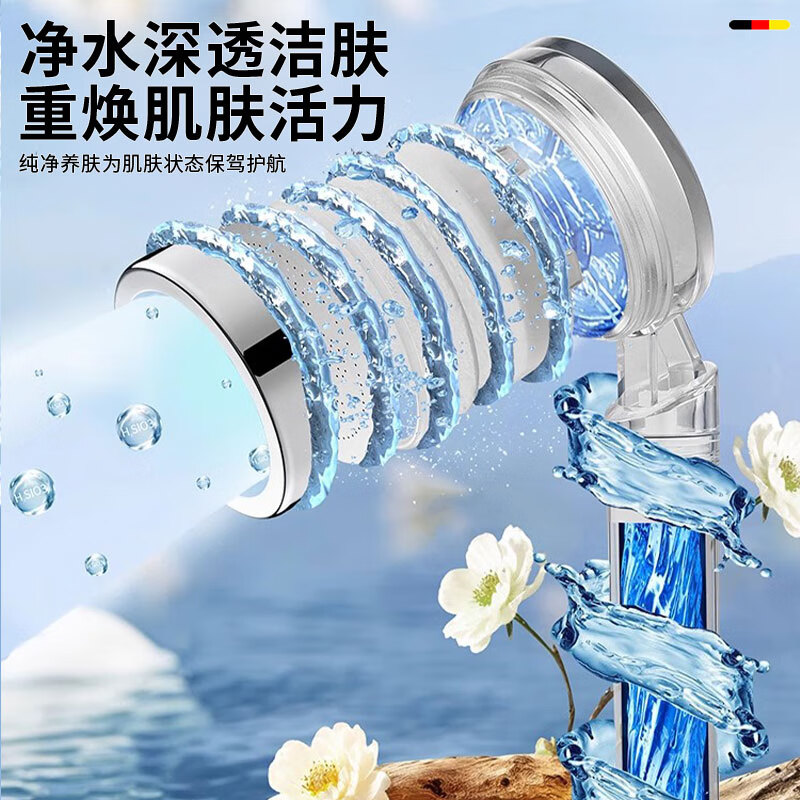 HOMK [Germany] Shower Head Set of Three, Filtered Water Pressure Booster Chlorine Remover Skin-Friendly Handheld Travel Shower Head