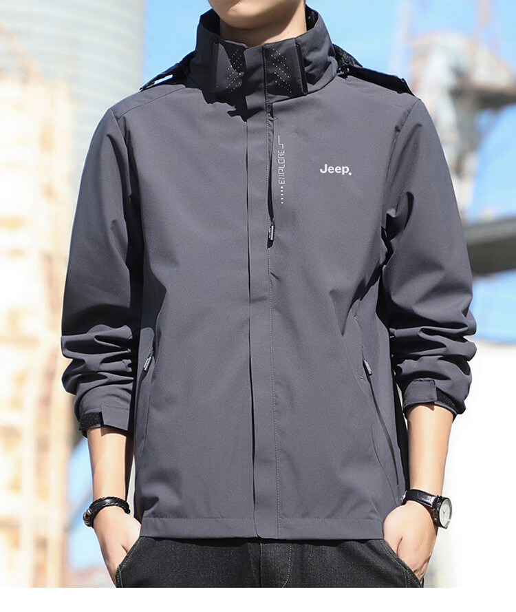 JEEP Men's Black Windbreaker Jacket Spring Autumn Loose Fashion Casual Outerwear XL 4
