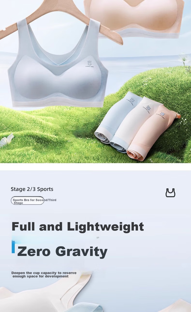 MiiOW 2-Pack Girls' Underwear Bra, for Middle And High School Second Stage Puberty Development, Seamless Sports Anti-Shock Girls' Vest 15