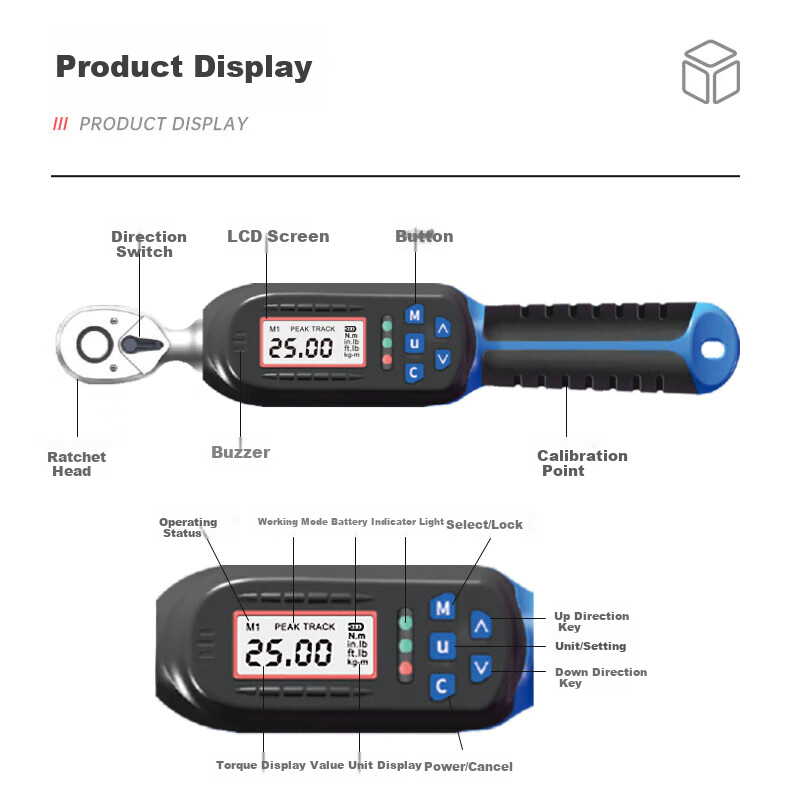 Purik BQB4-340BN Long Digital Torque Wrench High Precision Industrial Adjustable Torque Preset Ratchet Wrench 6