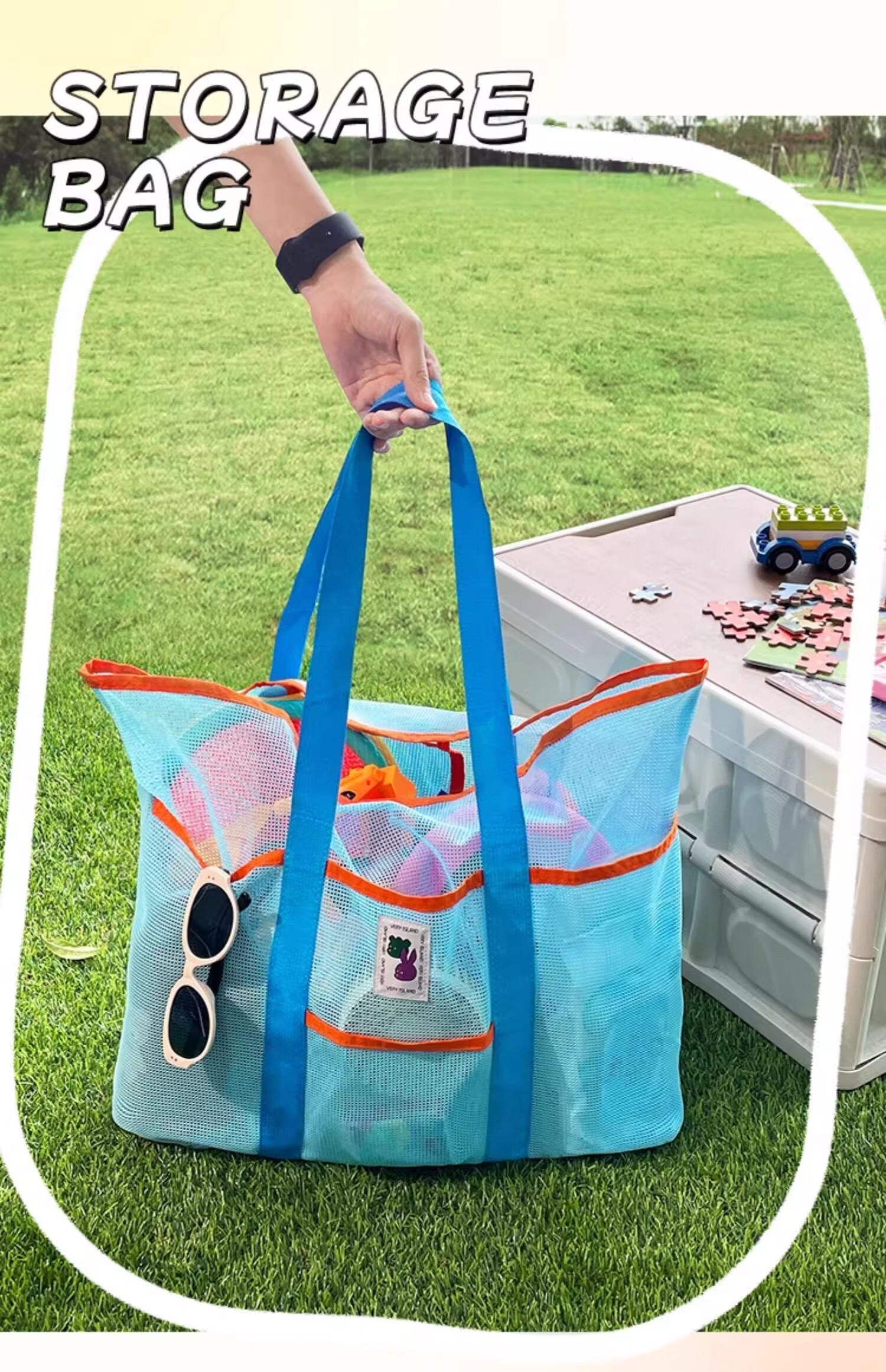 Fanyejia Ins Beach Mesh Bag, Clothes Storage Bag, Large Capacity, Portable, for Travel, Seaside Swimming, Handheld Toy Bag 5