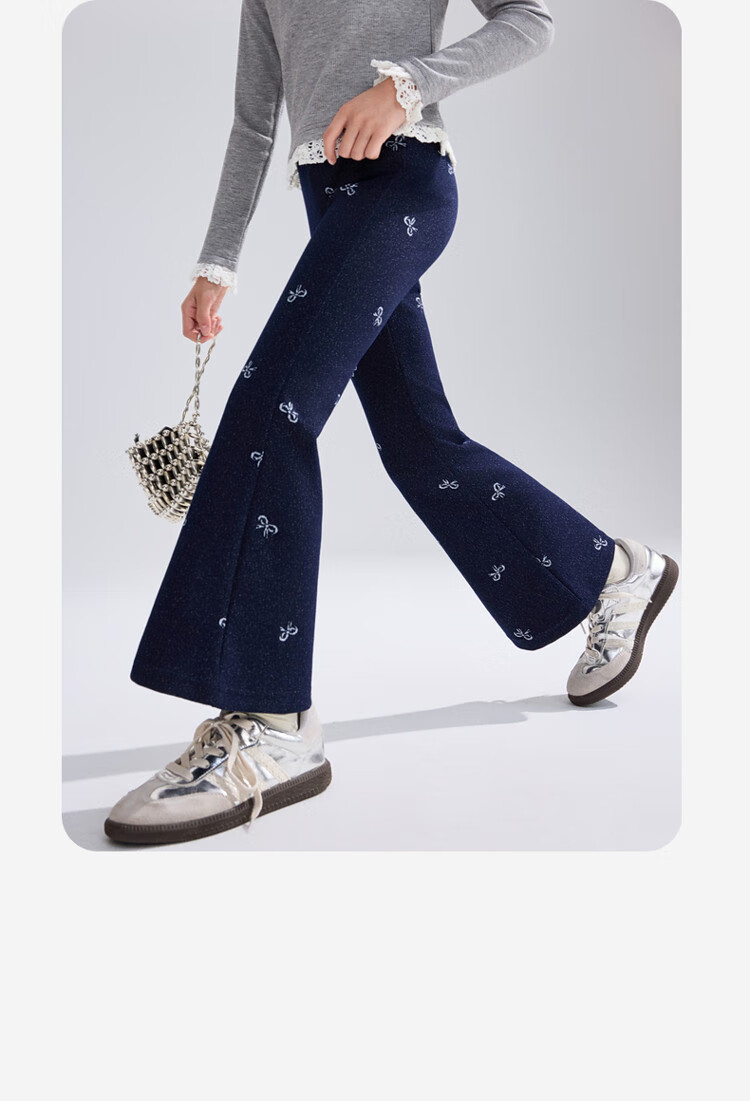 ASK JUNIOR Kids Pants 2026 Autumn Jacquard Denim Jeans Girls Casual Long Pants Flared Dark Blue 140 13