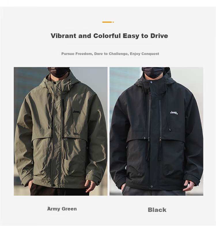 JEEP Men's Spring And Autumn Hooded Jacket, Casual Loose Workwear Clothing for Men, Army Green, Size L 3