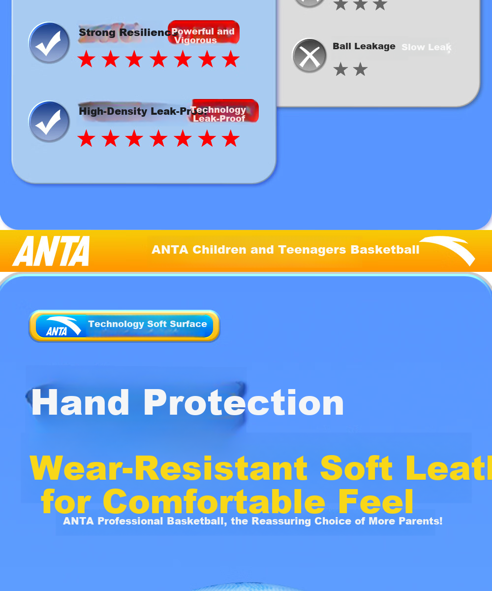 ANTA Basketball, Children's Size 5, for Indoor And Outdoor Use, Durable, Suitable for Cement Courts, Elementary School Students, Teenagers, Outdoor Rubber, Size 5 8