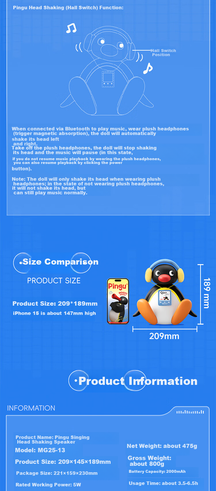 MARtube Pingu Penguin Rocking Speaker Bluetooth Desktop Speaker for Wedding, Housewarming, Small Outdoor High-Quality Premium Niche Gift for Girlfriends, Ladies, Boys, Birthday Present for Boyfriend 8
