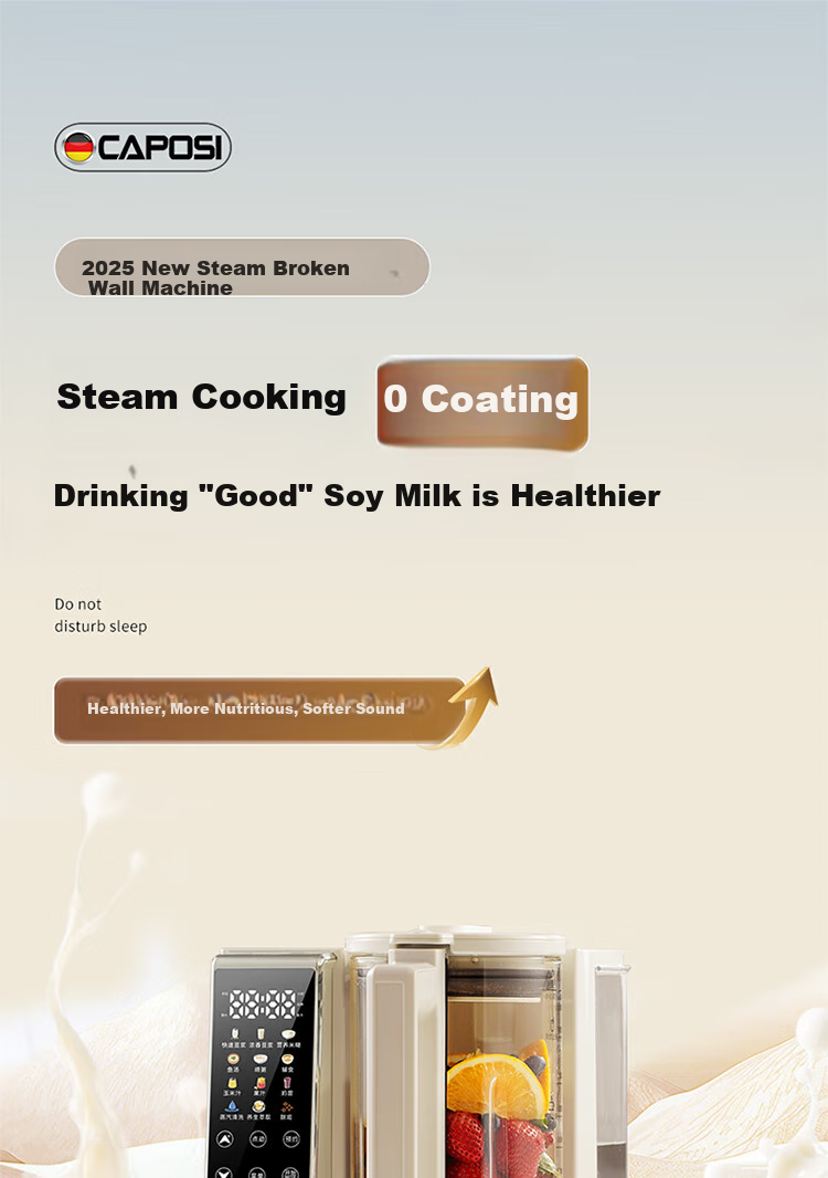 CAPOSI German [0 Coating | Water Bean Separation] Steam Blender, Fully Automatic No-Cooking 2026 New Quiet-Operating Soy Milk Maker, Pulp-Free Home Use Self-Cleaning Multi-Grain Baby Food Processor 7