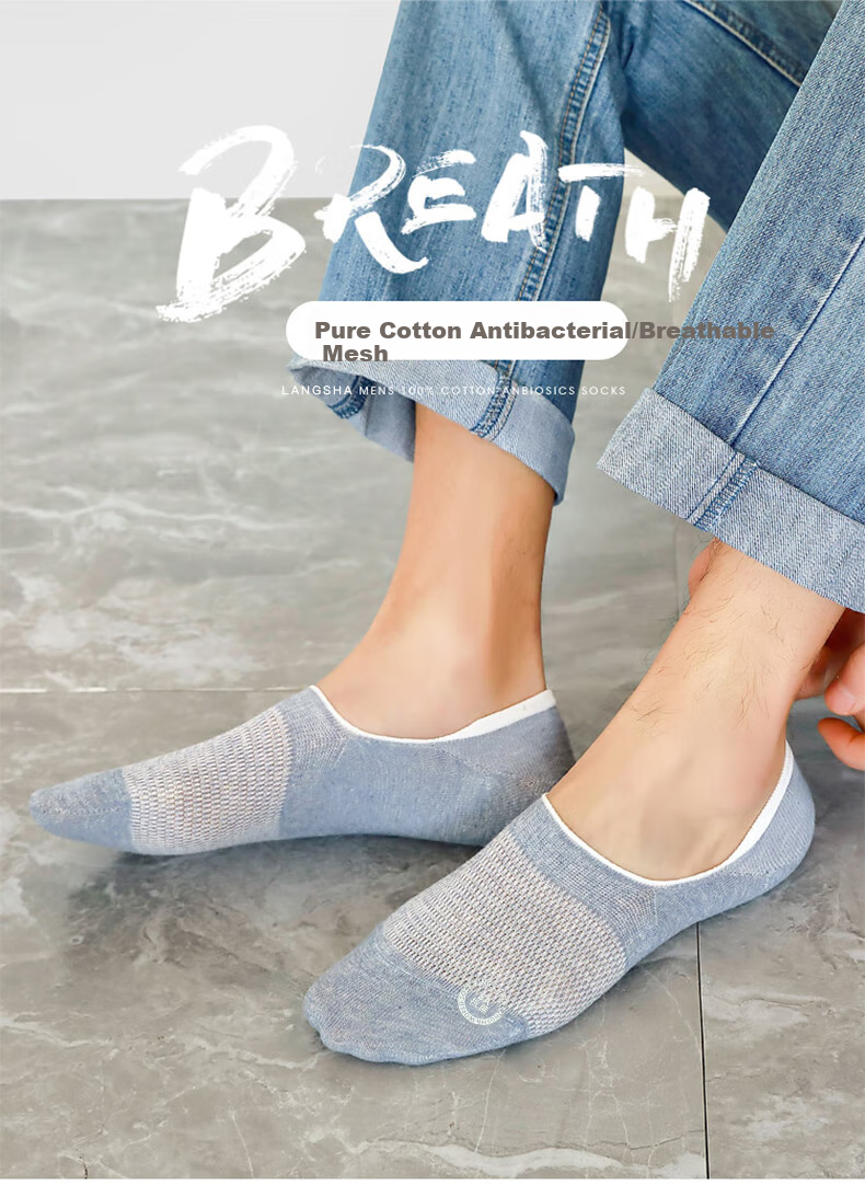 LangSha Men's Invisible Socks, Pure Cotton Men's Socks, Sweat-Absorbing Breathable Cotton Socks, Thin Full Cotton Short Socks, Men's Boat Socks, 6 Pairs 1