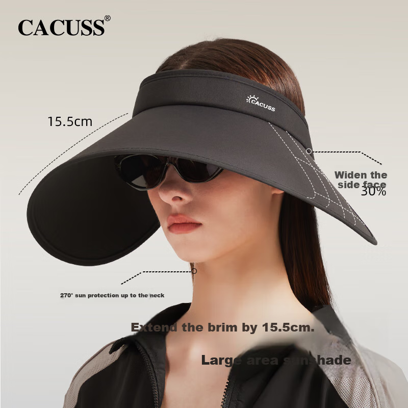 CACUSS Women's Sun Protection Hat, Summer Wide Brim UV-Resistant Visor Cap, Black Outdoor Sun Hat
