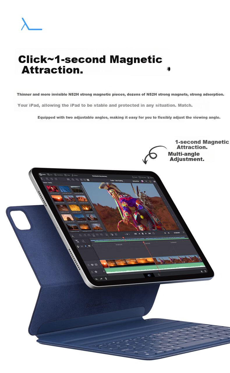 Houhou IPad Air/Pro Ultra-Thin Magnetic Tablet Keyboard Case, Compatible with 2026 New Models, Suitable for IPad Air8/Pro -11/10.9 Inch, Blue 6