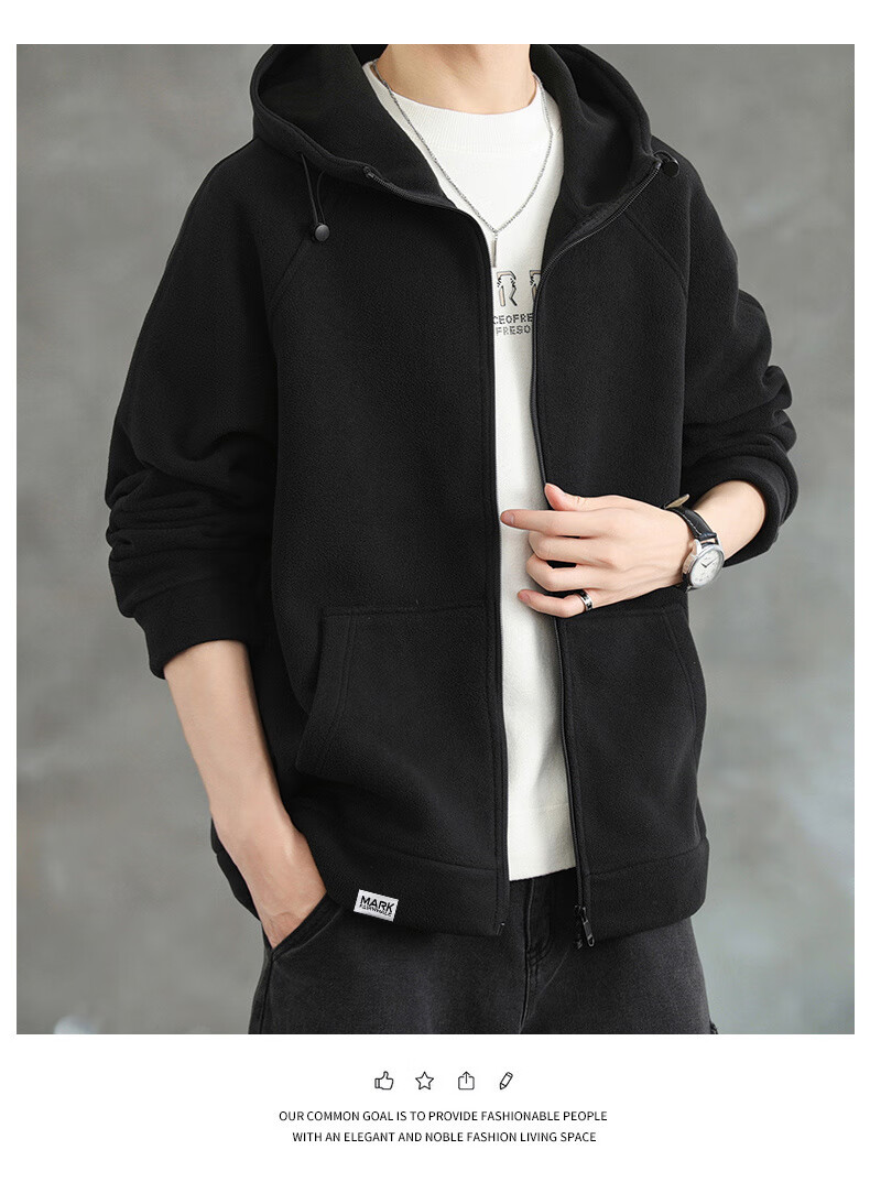 FAIRWHALE Men's Hoodie Autumn Winter Fleece-Lined Zip-Up Jacket Loose Fit Warm Casual Top Gray Fleece Lined L 11