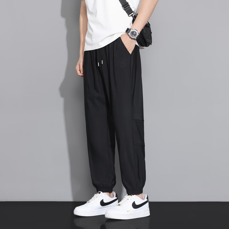 Брюки Homlean Fashionable Breathable Casual Pants for Men, тонкий стиль с эластичными манжетами, увеличивающие рост, универсальные спортивные брюки LS26, черный, 2XL
