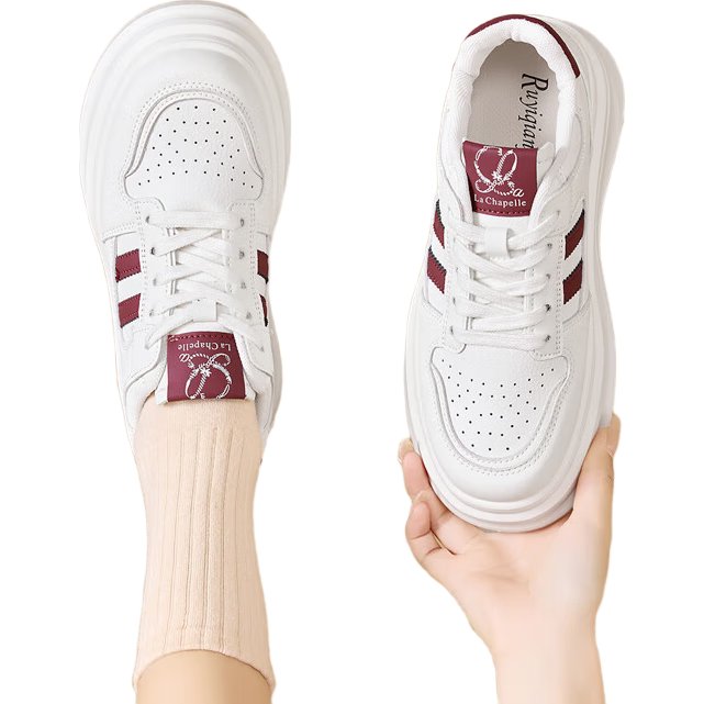LA CHAPELLE Women's Sneakers Thick Sole White Casual Shoes Soft Sole Height Increasing JX002 Red Size 37