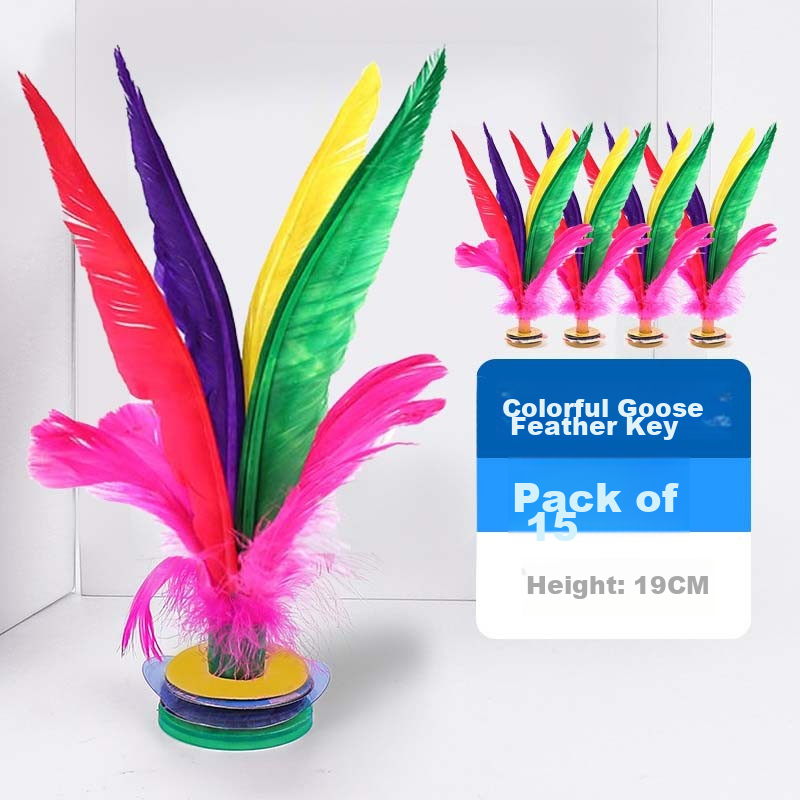 Duweike Large Goose Feather Shuttlecock, Colorful Competition Shuttlecock with Tendon Bottom And Flower Key, Children's Shuttlecock, Pack of 15