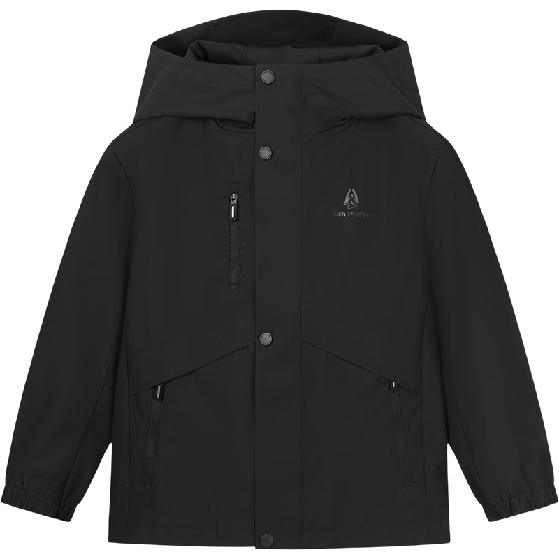 Hush Puppies Kids Three-Proof Jacket Spring and Autumn Outdoor Windbreaker for Girls Boys Windproof Jacket Diamond Black 140