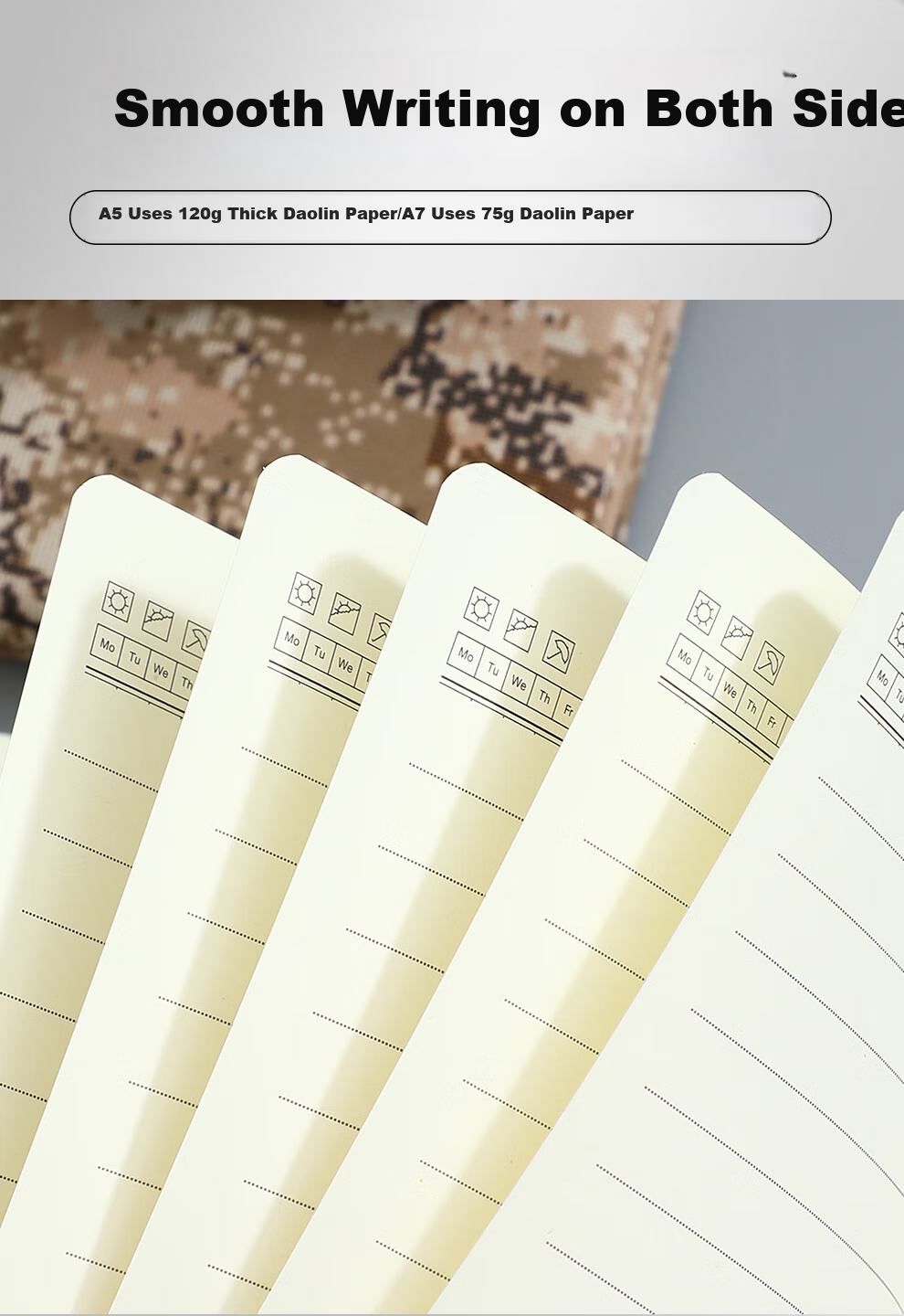 Jiaranheng A5 Desert Camouflage Notebook, Oxford Cloth Thickened Journal, 96 Sheets 192 Pages, Outdoor Training Record Book, Soldier Education Study Meeting Minutes Book, Customizable 5