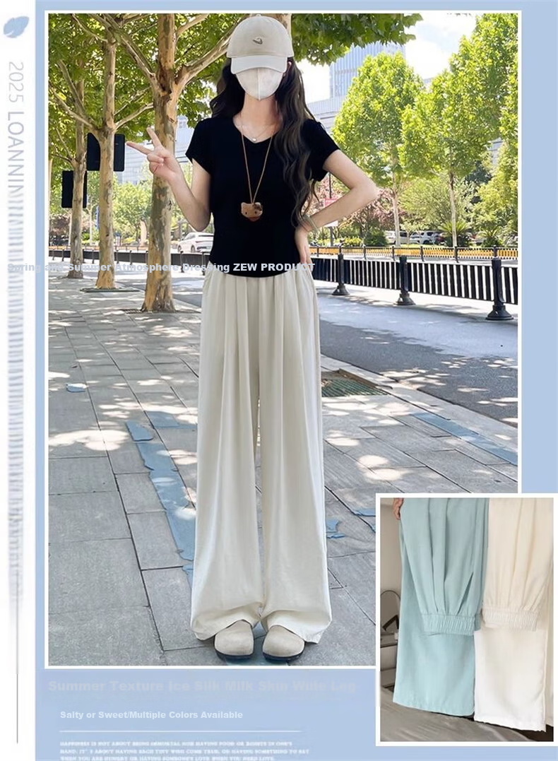 LangSha Milk Puff Mountain Pants for Women, New Spring And Summer High-Waist Draping Slimming Casual Loose Relaxed Textured Wide-Leg Trousers 1
