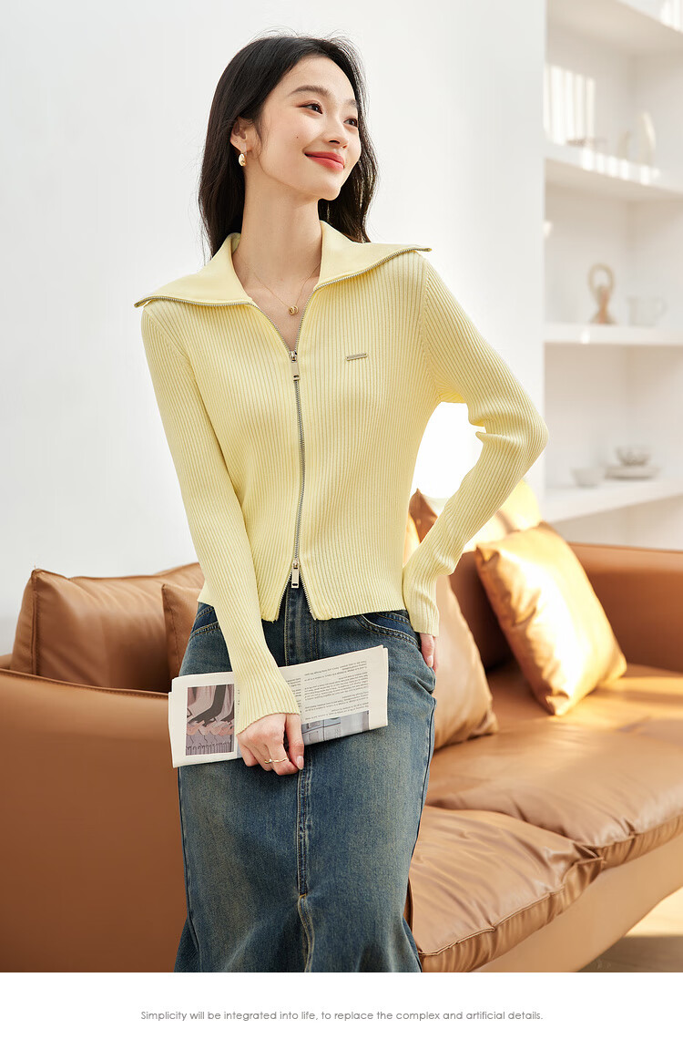 Fansiman Double Zipper Knit Sweater Women Autumn New Slim Fit Cardigan Blue M 6