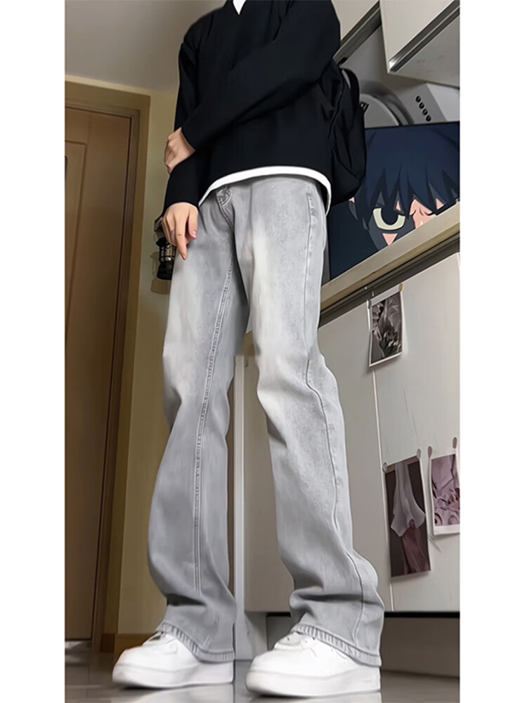 MON-LIST Men's Jeans, Spring And Autumn Season, Slightly Flared Slim Fit, American High Street Casual Straight-Leg Pants, MLK03 Smoke Gray, XL 5