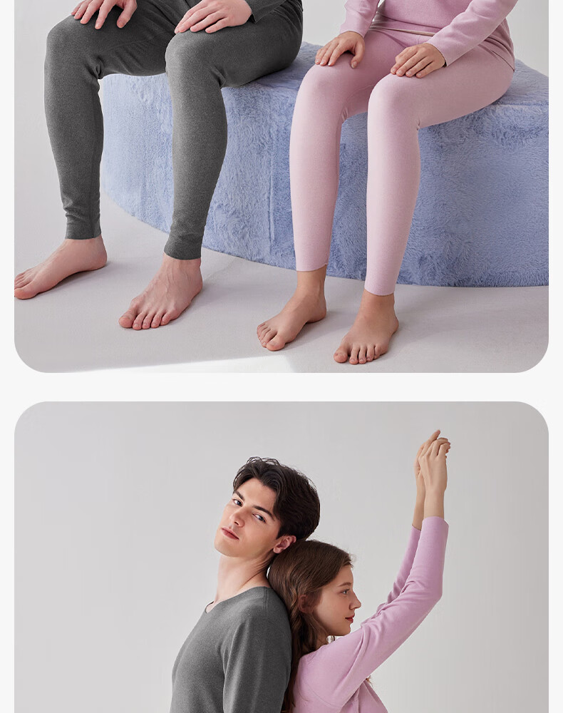 Fenteng Couples Thermal Underwear Set Wool Silk Cotton Base Layer Black Winter Autumn Long Johns for Men and Women 3