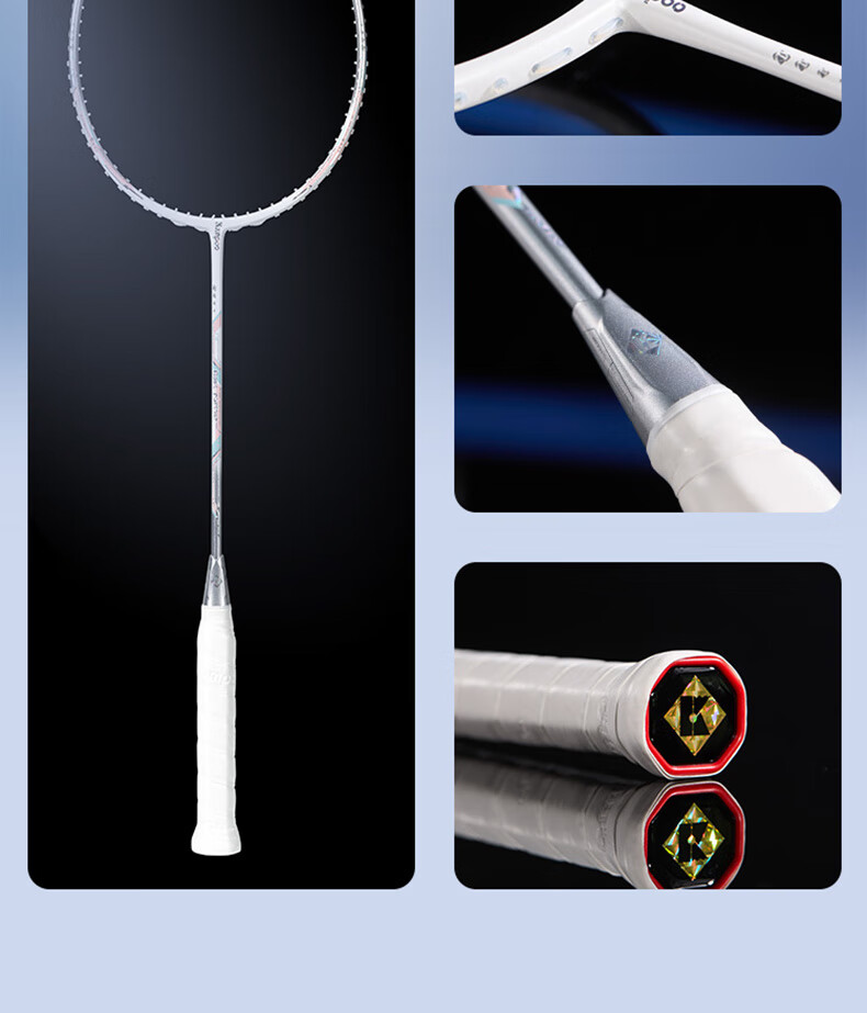 KUMPOO Badminton Racket, Full Carbon Fiber, 6U Ultra-Light, Smoky Wind Training, Offensive Single Racket, Steel Rose-Silver (Pre-Strung) 15