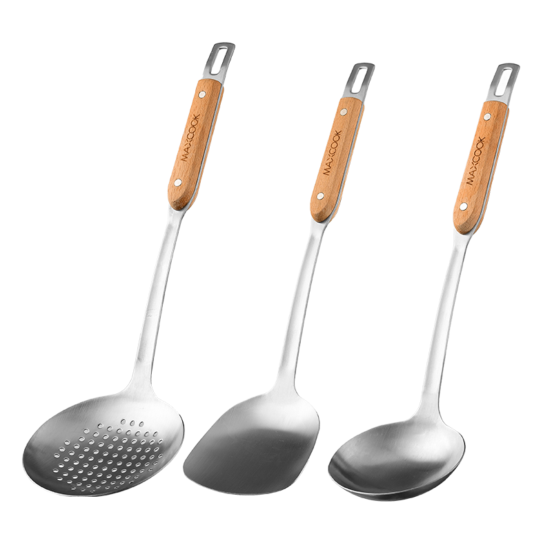 MAXCOOK 3-Piece Stainless Steel Turner, Soup Ladle, and Slotted Spoon Set MCCU0425