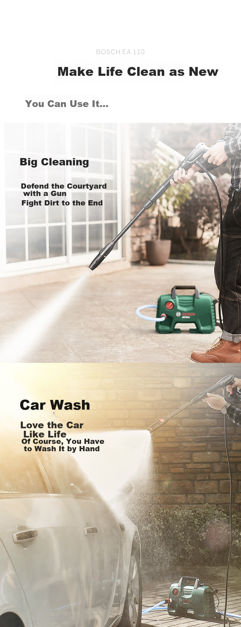 BOSCH EA110 Car Washer, High-Pressure Cleaner, 220V Household High-Pressure Water Gun, Car Washing Pump EA110 + 15-Meter Hose 5