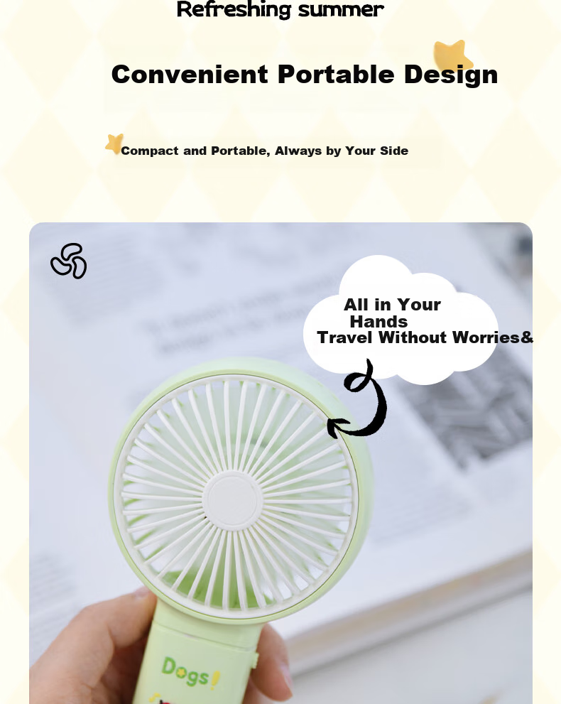 Ouliwen Handheld Mini Fan with Lanyard, USB Rechargeable, Low Noise, Three-Speed Adjustable, Portable Fan for Dorm And Office, My Little Pony Pink 7