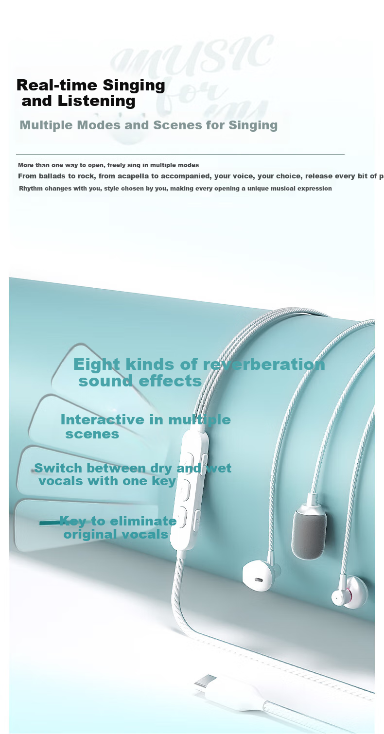 Soaiy MK57 Wired Karaoke Headphones, Mobile Karaoke Dedicated with Built-In Ear Monitor, Microphone, Singing Device, Professional Sound Card Microphone, Singing And Recording [Type-C Interface] 3