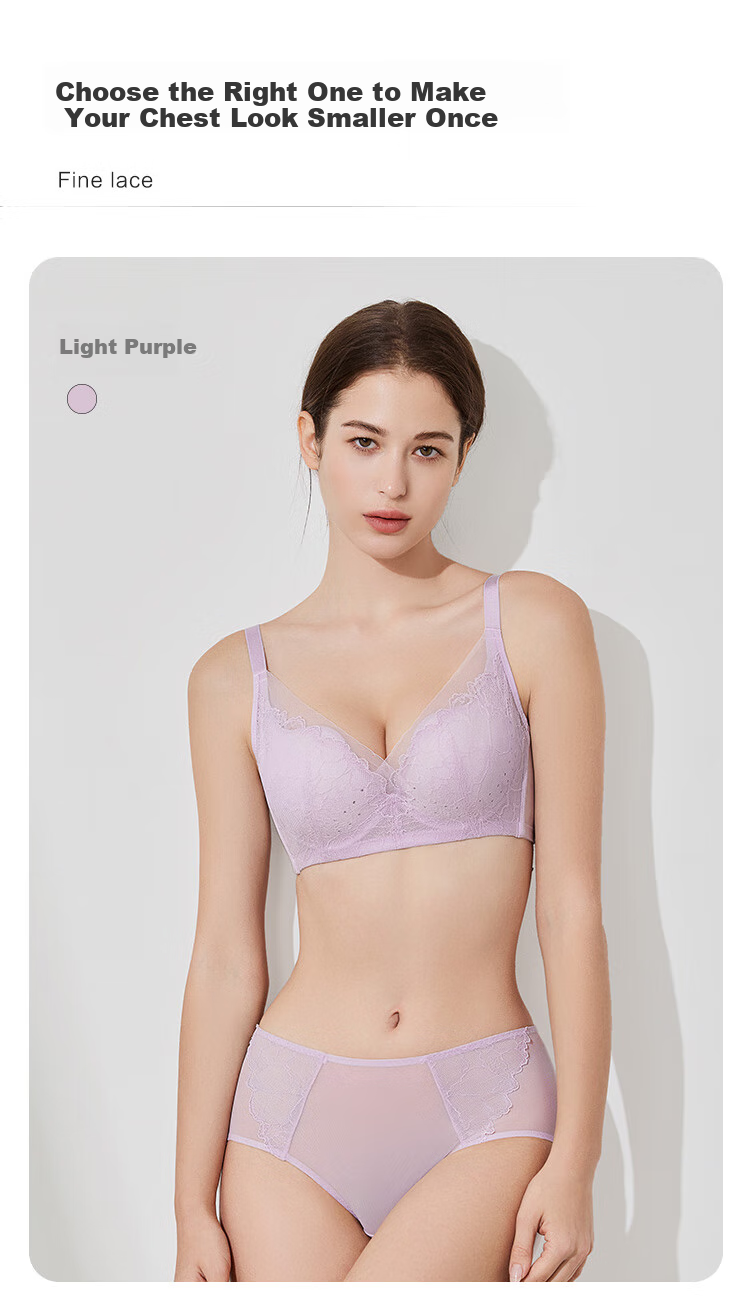 Ordifen 26 New Women's Underwear, Lightweight, Slimming, Perforated Cups, Breathable, Soft Wireless, Seamless, Low-Collar Bra Set XB4206 11