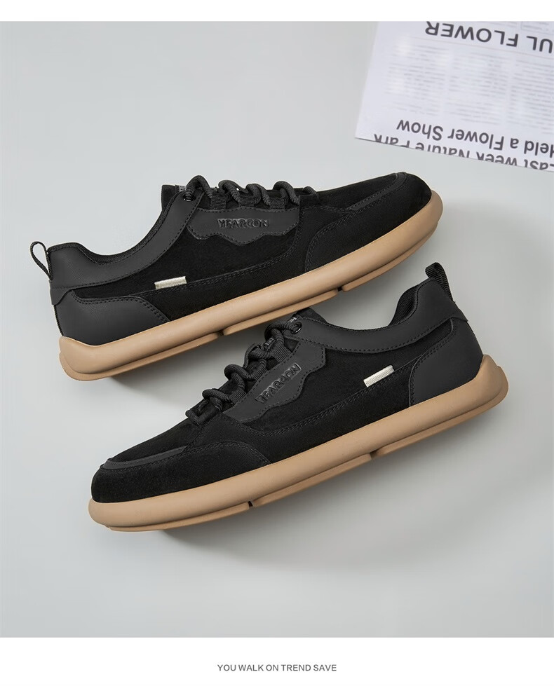 Yierkang Men's Shoes, Retro Casual Dexun Shoes, Workwear Soft-Soled Sneakers, 97052W, Black, Size 39 6