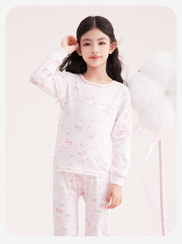 DEESHA Girls' Pure Cotton Thermal Underwear Set, 7A Antibacterial, 40S Tight Spun, Autumn Long Johns for Older Children 5