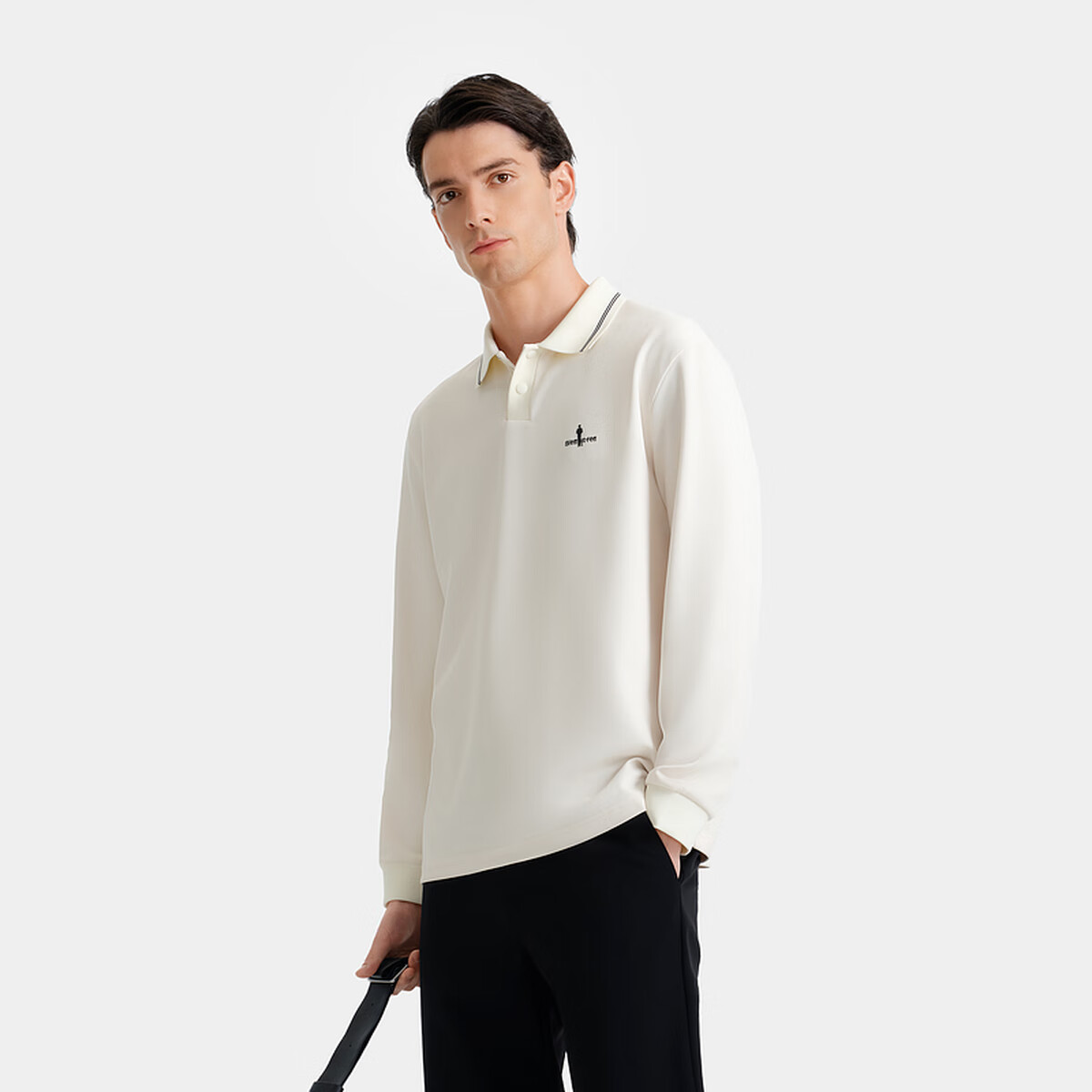 Biyinlefen [Plaid Texture] Spring And Autumn Casual Versatile Commuter Style Outfit, Light Business Men's Top Long-Sleeve POLO Shirt