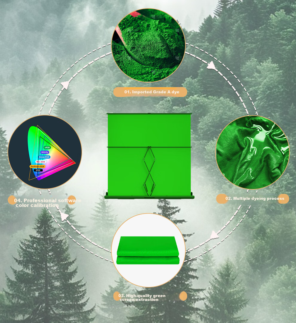 Beiyang 1.5m*2m Professional Live Streaming Green Screen Backdrop, Integrated Floor-Stretchable Green Cloth Background, Portable Handheld Live Streaming Chroma Key Cloth, Photography Foldable Green Cloth with Extendable Stand 6