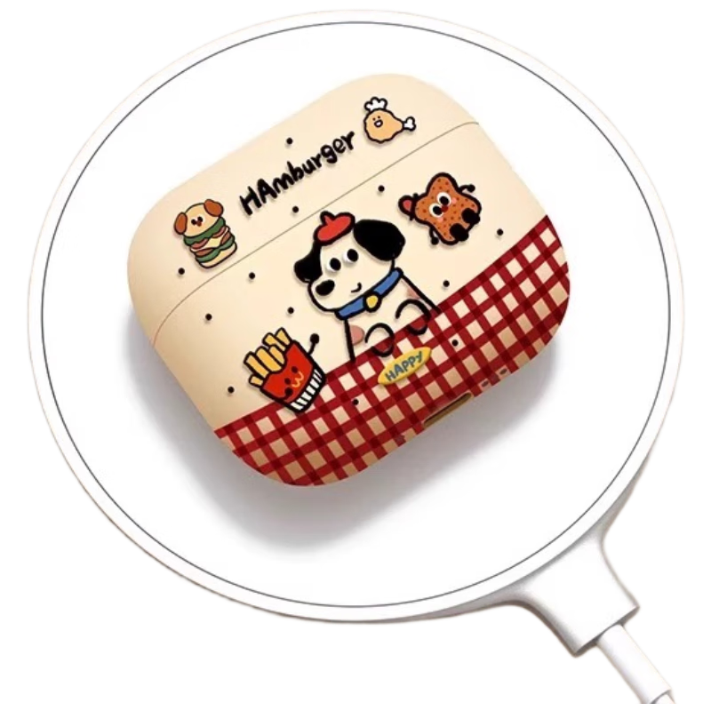 Beiyipin Silicone Case Compatible with AirPods 4 Earphones, Soft Case for AirPods 3 Bluetooth Headphones, Cute Wireless Protective Cover [Hamburger Dog Design]