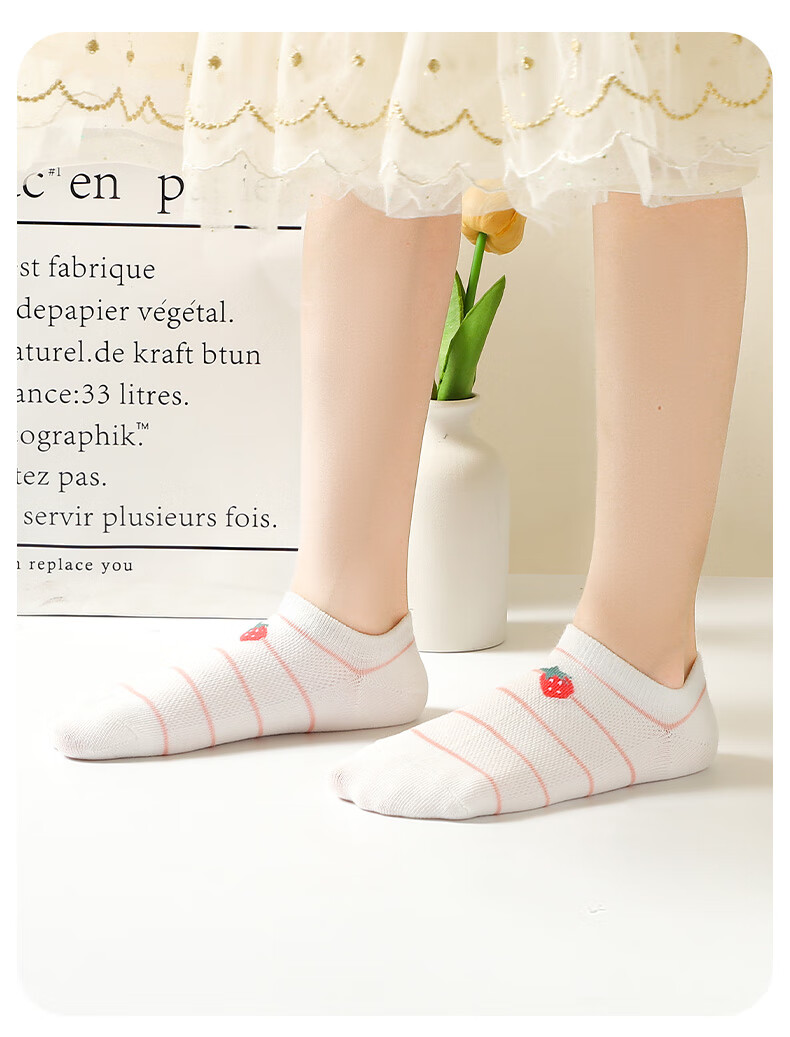 Langsha 5 Pairs Children's Socks Girls Summer Thin Breathable Short Cotton Mesh Invisible Boat Socks for Kids 8