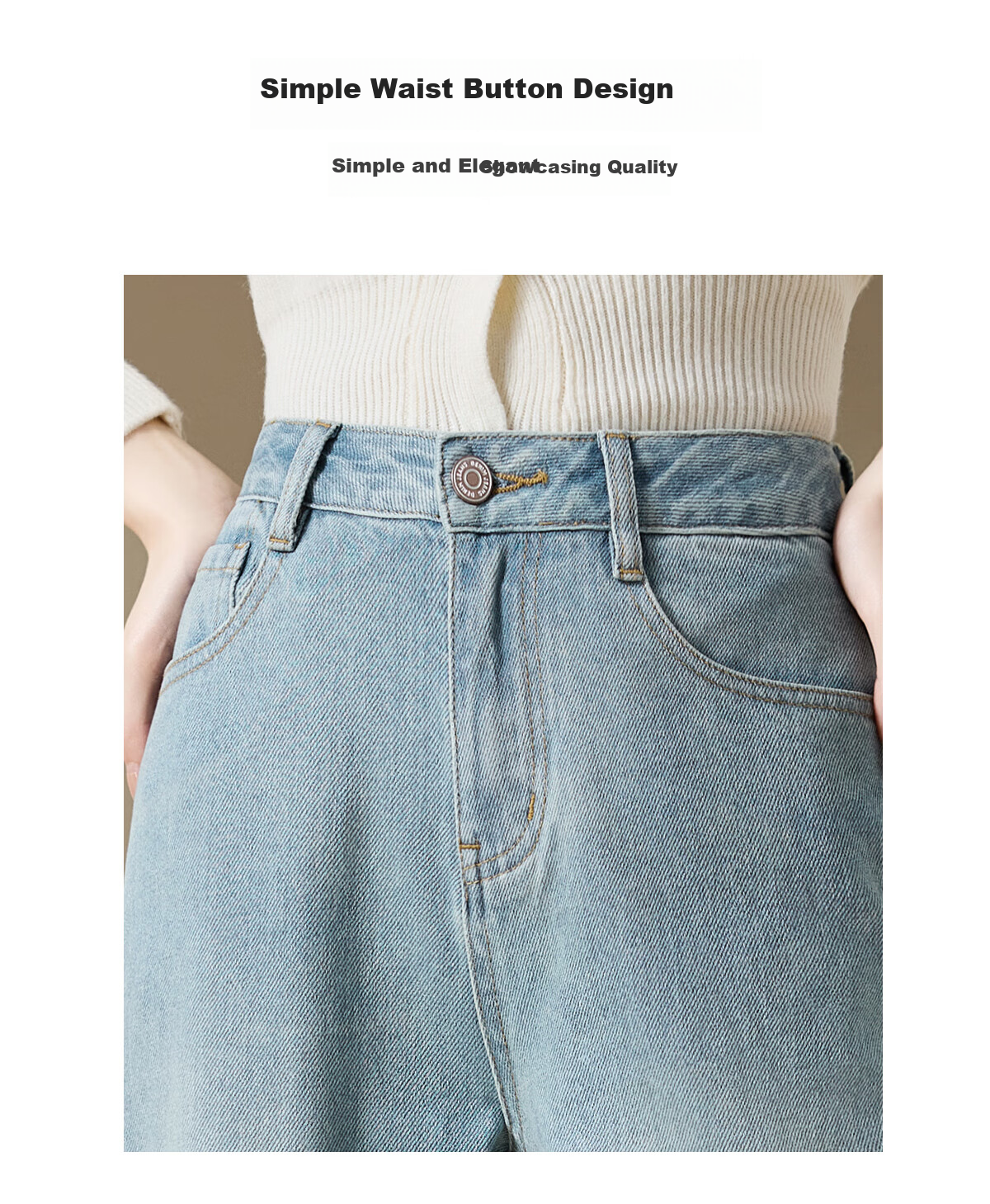 Chushen Spring And Autumn High-Waisted Jeans for Women with Single Button, Casual Versatile Retro Slimming Straight-Leg Pants Long Trousers S143N1003 5