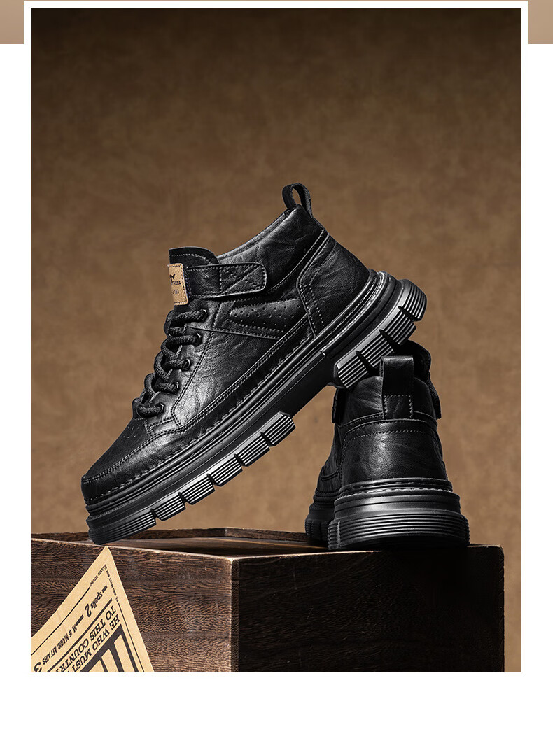 Bull Family Men's Autumn Winter New British Fashion Martin Boots Retro Versatile Work Boots Thick Sole Durable Shoes for Men 7
